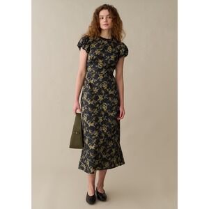 Sorella Midi Dress Vivienne Cotton Floral Short Sleeve Vintage Marigold Black 4